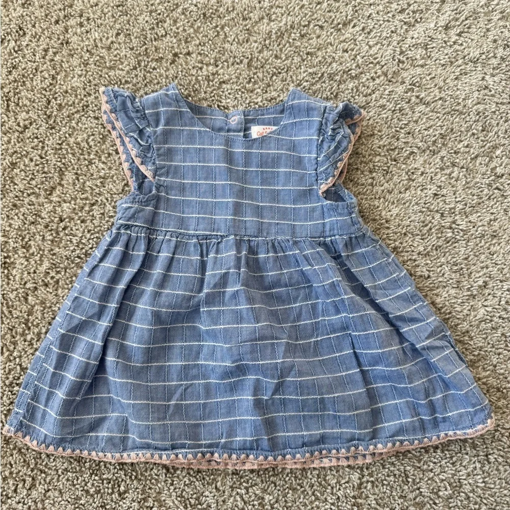 Cat & Jack Baby Girl Stripe Plaid Flutter Sleeve Dress Easter- Size 6-9 Months